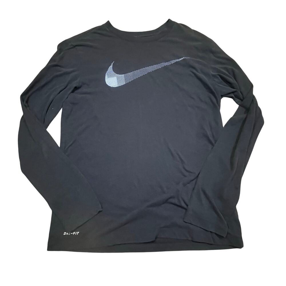 Nike Dri Fit Long Sleeve Shirt Mens Medium Navy Blue‎  Swoosh Athletic